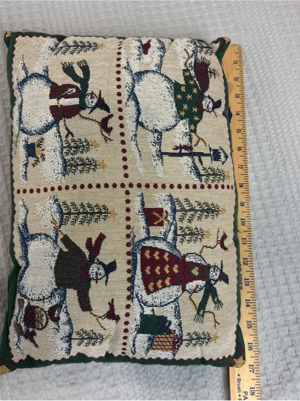 Festive Snowman Tapestry Accent Pillow - Green and Cream